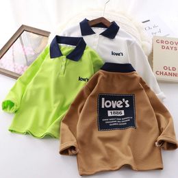 Children's Shirt, Girls T-shirt, Boys Polo Collar Top, Baby Trendy Clothing, Spring and Autumn Long Sleeved Base Shirt