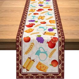 Table Cloth Happy Shavuot Linen Runners Rustic Jewish Harvest Holiday Celebration Cover Home Kitchen Dining Decor Supplies