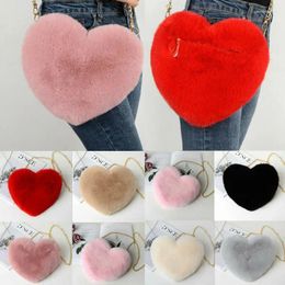 Shoulder Bags Women Fashion Heart Shaped Bag Female Chain Messenger Plush Love Crossbody Lady Handbag