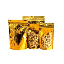 Bags Packing Gold Aluminized Resealable Matte/Clear Dried Food Bags Candy Smell Proof Storage Zipper Bag With Hang Hole