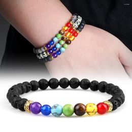 Strand 7 Chakra Reiki Beads Bracelet 6mm Natural Tiger Eye Stone Agates Lava Rock Bracelets Balance Healing Bangle For Women Men