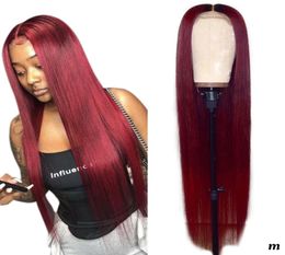New Burgundy Red Lace Front Human Hair Wigs Coloured Wig Human Hair 99j Burgundy Lace Front Straight Wig With Bangs For Women7239699