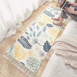 Carpets Japanese Cotton Woven Non Slip Bedside Carpet Long Fringe Window Mat Family Bedroom Living Room Balcony Non-slip Foot Rug Indoor