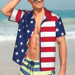 Men's Casual Shirts USA Flag Half And Shirt Stars Stripes Vintage Hawaii Men Short Sleeve Beach Korean Fashion Oversize Blouses