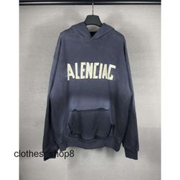 Sleeved Version Men Hoodie Sweaters Loose Sweater Hooded balencigs Hoodies High Paris b Long Family Adhesive Tape Casual Paper Letter Printing Unisex JALR