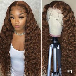 Brown 13x6 Hd Transparent Lace Front Wigs Human Hair4 Chocolates Water Curly 360 13x4 Lace Frontal Human Hair Wig Closure Wigs