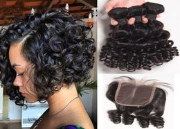 Loose Deep Wave With Lace Closure 4Pcs Lot Loose Wave Bundles With Closure 44 Brazilian Top Closure Human Virgin Hair Pissy Curl 2665645