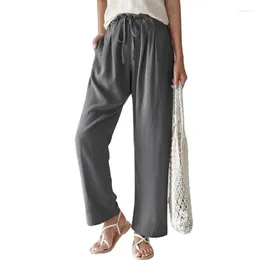Women's Pants Women Cotton Linen Wide Leg Summer Drawstring Elastic Loose Straight Trousers S-5XL Oversized YLX-3539