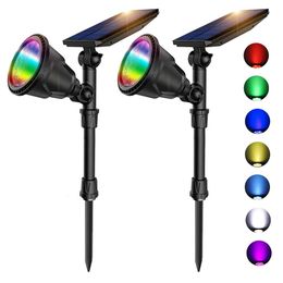 JSOT 2 Pack Colourful Spotlight Yard, Solar Lights Outdoor Waterproof Colour Changing Spot Light Landscape Uplighting with 9 Lighting Options Decor for Backyard