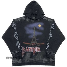 Hoodies Mens Sweaters Fashion Designer balencigsas Paris Brand Hoodie Home 2024 New Tower Graffiti Hand-painted Gradual Out Washed Old H DVM0