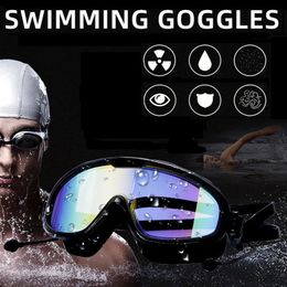 Large Frame Swimming Goggles Professional Waterproof Glasses with Earplugs Eyewear AntiFog Men Women 240312