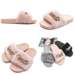 Positive In stock autumn and winter chain flash diamond fluffy slippers indoor and outdoor fluffy flat warm flip-flops