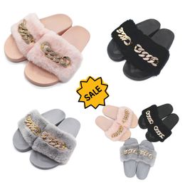 NEW In stock autumn and winter chain flash diamond fluffy slippers indoor and outdoor fluffy flat warm flip-flops 36-41