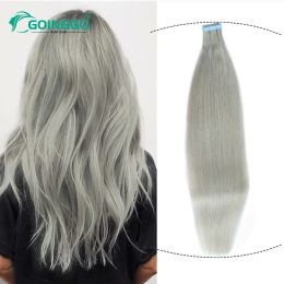 Extensions Straight Sliver Grey Human Hair Tape In Extensions Skin Weft Adhesive Tape In Grey Remy Hair Tape Extension 20Pcs/Set 50g 26Inch