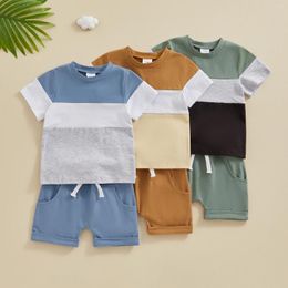 Clothing Sets Pudcoco Toddler Boy Summer Outfits Contrast Colours Short Sleeve T-Shirt And Elastic Shorts For 2 Piece Vacation Clothes Set