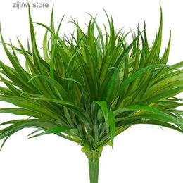 Faux Floral Greenery 1 Pc 14 leaves Spring grass artificial plants for home windowsill bonsai christmas party decor wedding outdoor arch accessories Y240322