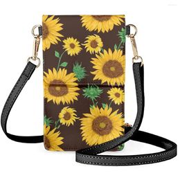 Shoulder Bags Coloranimal Sunflower Prints Oil Painting Women's Small Travel Portable Mobile Phone Bag Leather Wear-resistant Wallet