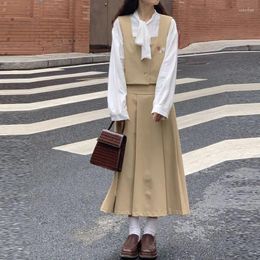 Work Dresses 2024 Spring Autumn Casual Suit Female Shirt Top Vest High Waist Pleated Skirt Three-piece Street 3 Set