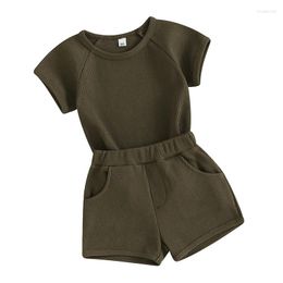 Clothing Sets Kids Toddler Baby Boys Outfits Short Sleeve Crew Neck T-shirt Elastic Waist Shorts Summer Clothes Set