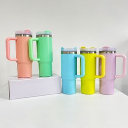 wholesale USA warehouse Custom logo printing macaron matt blank sublimation macaron matt colorful H2.0 30oz quencher tumbler with lid and straw,sold by case