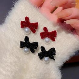 Stud Earrings Retro Sweet Black Velvet Bow Pearl For Women Fashion Trend Elegant Gentle Temperament Girls Birthday Gifts