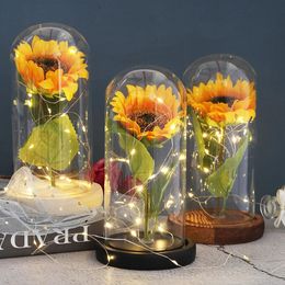Eternal Life Immortal Flower The Beauty And Beast Sunflower Glass Dome Mothers Day Christmas Gift For wedding Decor 240308