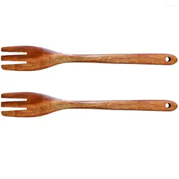 Forks Wood Salad Japanese Ins Style Acacia Large Hand-made Mixing Wooden Cooking El Supplies Tableware 2pcs (log Color)