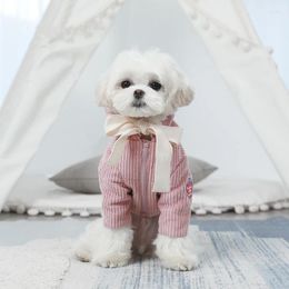 Dog Apparel Winter Corduroy Cotton-padded Jacket Bowknot Teddy Pet Clothes For Puppy Mini Small Medium Dogs Cats Autumn Fall