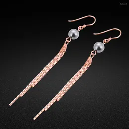 Dangle Earrings Korean 925 Sterling Silver Shiny Long Tassel Drop Earring For Women Round Beads Noble Lady Girl Ear Line Jewelry Fine