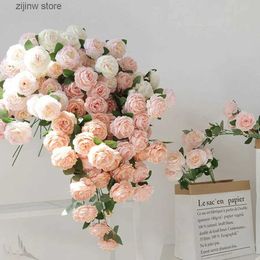 Faux Floral Greenery 3 Heads Artificial Peony for Wedding Home Decoration Silk Flowers Wedding Bouquet for Home Decoration Fake Flowers Outdoor Y240322