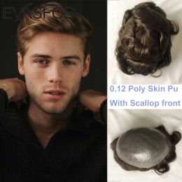 Toupees Toupees 100% Human Hair Prosthesis Men Durable Poly Skin Men Toupee Replacement System Natural Skin Human Hairpiece Unit Toupee M