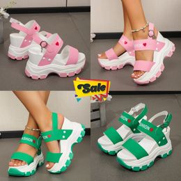 Comfort Women's plus-size sandals with wedge soles, thick heels, round head, open toe letter, one-line buckle GAI EUR 35-43
