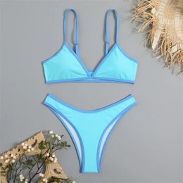 Women's Swimwear Y2K Bordered Bikini Thong Swimsuit Sexy Triangle Two Piece Women Micro Bikinis Sets Beach Bathing Suit Traje Bano Mujer