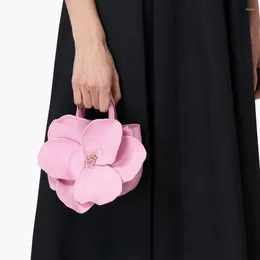 Drawstring Fashion Flower Women Handbags Pink Colour Bucket Bag Luxury Pu Leather Shoulder Crossbody Bags Elegant Evening Party Purses 2024