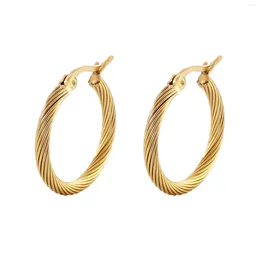 Hoop Earrings Diameter 25mm Casual Sports Gold Plated Stainless Steel Twisted Wire For Women Gift