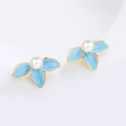 Stud Earrings KOFSAC Cute Pearl Blue Flower For Women Elegant 925 Sterling Silver Gold Romantic Valentine's Day Accessories