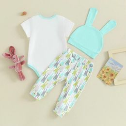 Clothing Sets Baby Girl Easter Outfit 3Pcs Summer Clothes Short Sleeve Letter Print Romper Pants Hat