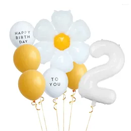 Party Decoration 8Pcs White Daisy Balloon Set With 32inch 1-9 Number Ballon For Themed Birthday Decor Kids Toys Helium Globos