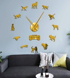 Wall Clocks Irish Wolfhound Dog Giant DIY Clock Pet Animal Frameless 3D Watch Mirror Stickers6243910