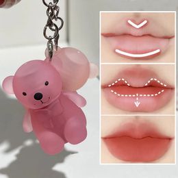 Keychain Lip Mud Matte Gloss Cute Bear Brown Red Tint Waterproof Long Lasting NonStick Cup Liquid Lipstick Korean Cosmetic 240313