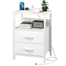 Yoobure Charging Station, Fabric Drawer Bedroom Storage Rack, Small Space Table, with USB Port and Socket, Bedside Table