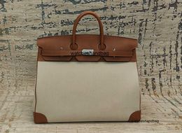 50cm Designer Bag Man Totes Handbag for Men Toppest Fully Handmade Quality Luxury Purse Barenia Leather+canvas Wax Line Stitching Bagses