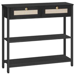 HOOBRO Vine Shaped Narrow Console Table 2 Drawers, 31.5 Inch (approximately 80.9 Cm) Sofa Table with Open Hidden Storage Space, Woven Decoration, Suitable for