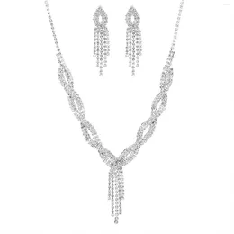 Necklace Earrings Set Elegant Drop Shiny Rhinestone Hypoallergenic Jewelry For Wedding Engagement Party