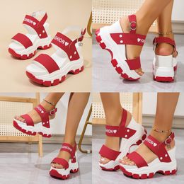 Positive Resistant Comfort Women's plus-size sandals with wedge soles, thick heels, round head, open toe letter, one-line buckle GAI