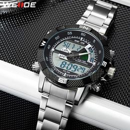 WEIDE Digital Display Mens Sport Hours Luxury Business Military Stainless Steel Strap Quartz Wristwatch Clock Relogio Masculino290T