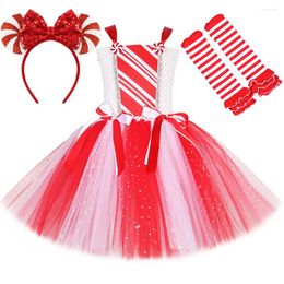 Girl Dresses Red White Girls Christmas Candy Cane Tutu Dress Outfits Glittery Mrs Santa Claus Costume For Kids Year Xmas Party