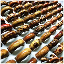 Cluster Rings 25Pcs Mix Styles Handmade Craft Mens Womens Fashion Natural Wood Band Party Jewellery Gifts Drop Delivery Ring Dhpcs