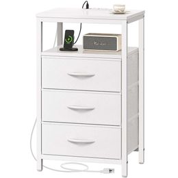 Houger Charging Station, 27.6-inch Side Fabric Drawer, Table with USB Port and Socket, Bedroom Bedside Table, White