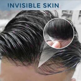 Toupees Toupees 100% Human Hair Natural Hairline 2024 New Toupee For Men Full Invisible Skin Pu Base Durable Male Replacement Prosthesis